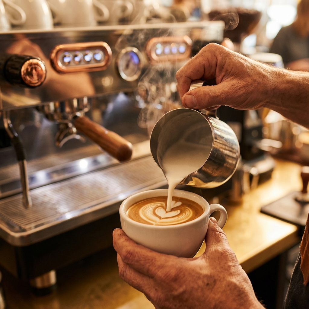 Barista creating latte art